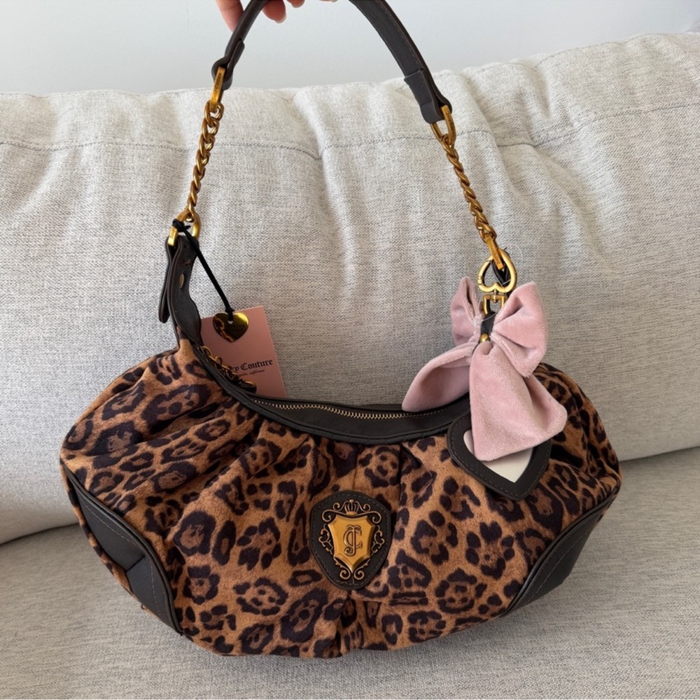 Juicy Couture Brown Leopard Shoulder Bag with Gold Accents
